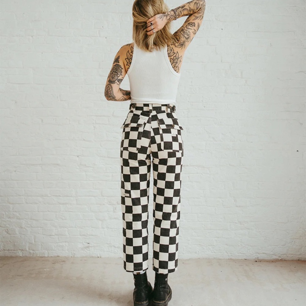 Checkered Black and White Straight Leg Jeans